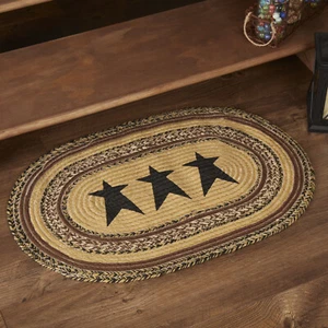 Accent Rug Kettle Grove Jute Primitive 20x30 Oval Stars No Slip Pad VHC Brands - Picture 1 of 11
