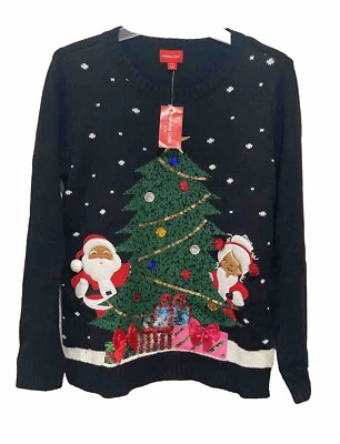 Свитер Holiday Lane Petite Mr. & Mrs. Claus с круглым вырезом глубокий черный размер PM - новый с ценниками - Изображение 1 из 4