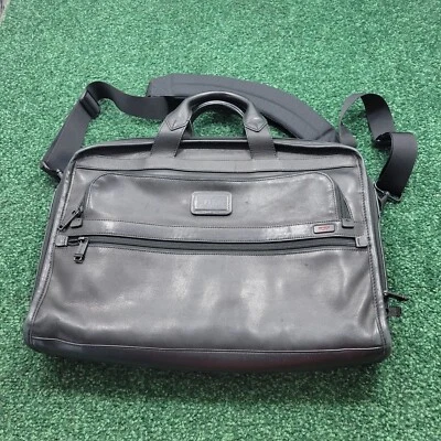 Tumi 96111DH Alpha Black Leather Slim Messenger Shoulder Laptop Bag - Image 1 of 4