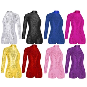 UK Girls Jazz Dance Performance Costume Sparkly Sequin Ballet Leotard Jumpsuit - Picture 1 of 89