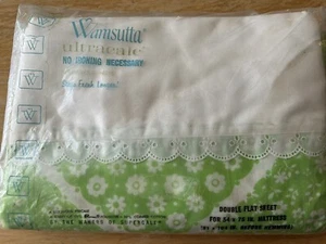 Vtg Wamsutta Ultracale Full Double Flat Sheet Green Floral 50/50 - Picture 1 of 9
