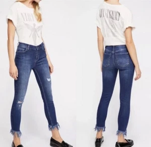 Free People Women’s Causal Denim Skinny Blue Jeans M 24 Distressed NEW Pants NWT - Picture 1 of 4