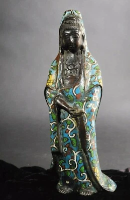 Antique Chinese Cloisonne Bronze Enamel Guanyin Bao Xiang Hua Figure Statue - Image 1 of 4