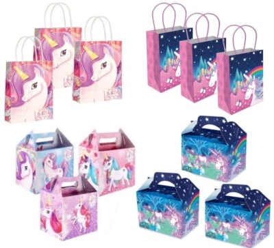 UNICORN Girls Cute Pink Birthday Picnic Food Box Boxes OR Fun Party Gift Bags - Изображение 1 из 2