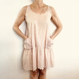 Zimmermann Size 8 10 S Pale Peach Cotton Scalloped Edge Mini Sun Dress Designer - Picture 1 of 17