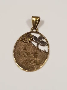 Sterling Silver/Gold Overlay Oval "I Love You'" Pendant - Picture 1 of 5
