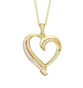 Heart Shaped Diamond Pendant Necklace 0.30Ct 14k Rose& Yellow Gold Love Birthday - Picture 1 of 12