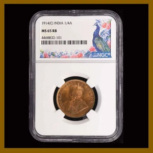 British India 1/4 Anna, 1914 (C) Calcutta NGC MS 65 RB King George V - Picture 1 of 2