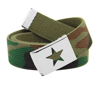 Build A Belt Niños Estrella Plateado Abatible 1.25" Hebilla Ancha con Cinturón de Tela de Lona Foto 1 de 4