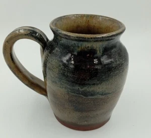 Hand Thrown clay Pottery Drip Glazed  Coffee Tea Mug Cup Gray, Brown Artist Sign - Picture 1 of 12