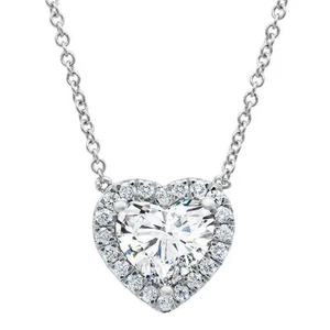 1CT Halo Diamond Necklace 14K White Gold Pendant Heart Cut Natural GIA Certified - Picture 1 of 6