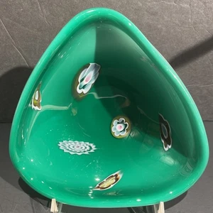 VTG Murano Lavorazone ? White & Green Millefiori Stretched Abstract Glass Bowl - Picture 1 of 12