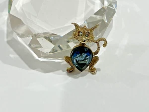 Dodds signierte Vintage Brosche birnenförmig blauer Saphir Strass Katze - Bild 1 von 5