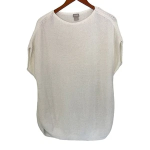 Chico's White Cotton/Linen Blend Short Sleeve Boxy, Oversized Knit Sweater, L - Picture 1 of 11