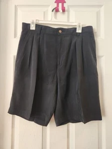 Tommy Bahama Chino Shorts Mens Size 34 Black Solid Pleated Front 100% Silk - Picture 1 of 5
