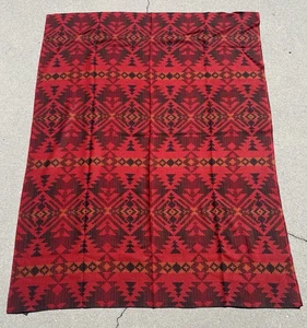 Woolrich Vintage Wool Aztec Southwest Blanket Full 60x84 Black & Red USA Made - Picture 1 of 4