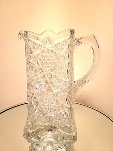 Water Pitcher EAPG Pressed Glass Square Star Antique 8.25" tall - Picture 1 of 12