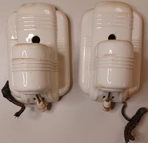 2 Vintage Paulding Porcelain Light Fixtures Art Deco - Picture 1 of 7
