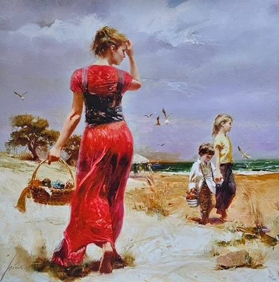 Pino Daeni Encuentro junto al mar FIRMADO A MANO Lienzo Artista italoamericano Arte marino Foto 1 de 4