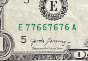 2017 $1 Dollar Bill #77667676 Bianary Note ( 2 Four of a Kind ) Cool Numbers - Picture 1 of 4