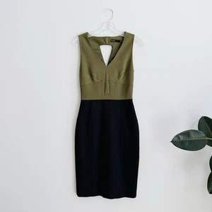 Karen Millen Green Black Color Block Sleeveless Bodycon Dress Size US 6 EU 38 - Picture 1 of 7