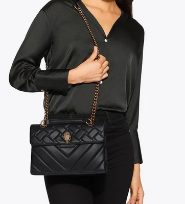 KURT GEIGER LONDON BLACK LEATHER GOLD EAGLE MEDIUM KENSINGTON BAG - Image 1 of 4