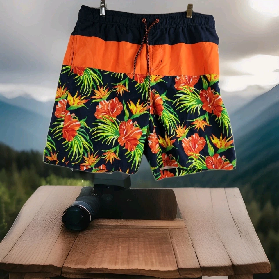 Faded Glory Orange Blue Floral Board Swim Shorts Trunks Mens Medium 32-34 - Image 1 of 4