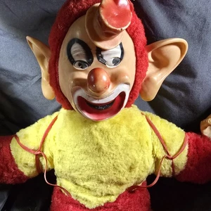 Vintage SELTEN Bijou Toys Stofftier Clown Filz mit Gummi Gesicht Ohren Hand & Schuhe - Bild 1 von 4
