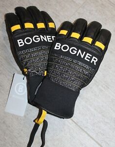 Bogner Hommes Cuir Ski Gant Dag Noir Jaune Taille 8,5 S M Neuf avec Étiquette