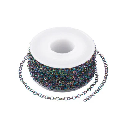 Cadenas Rolo Belcher de acero inoxidable 304 soldadas arco iris 32,8 pies/rollo 3X0,6 mm Foto 1 de 4