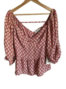 New! Rockin' G Tribal Aztec Geometric Southwestern Peasant Top Sweetheart Smocki - Picture 1 of 9