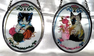 Vintage Cat Kittens Suncatchers Set 2 Kitties Home Hanging Decor Plaque - Picture 1 of 8