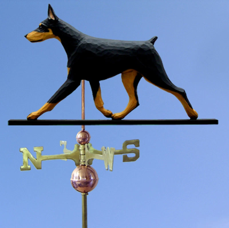 Doberman Hand Carved Hand Painted Basswood Dog Weathervane Black & Tan - Image 1 of 1