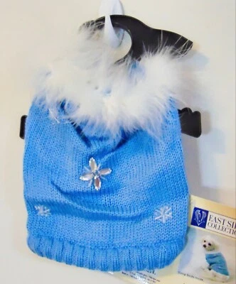 Dog Pet Bijou Sweater XS Extra Small Blue w Feather Bling Chihuahua Yorkie NWT - Image 1 of 3