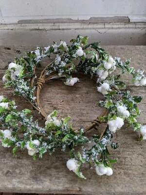 SNOWY BERRY CEDAR CANDLE RING Wreath White Country Winter 11" out 4.5" in NEW - Image 1 of 4