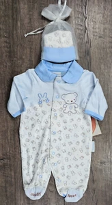 Baby Boy Clothes New Vitamins Baby Preemie 2pc Blue Bear Footed Outfit & Hat - Picture 1 of 4
