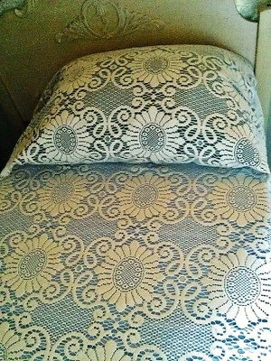 Regal Extra Long King 124" x 132" Fringe Lace Bedspread Ivory Cotton Blend - Image 1 of 4