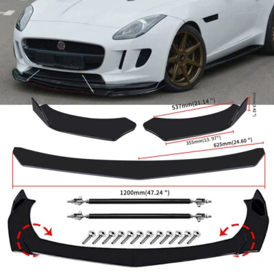 Divisor de alerón labial negro brillante/parachoques delantero + varillas de puntal para Jaguar XE XF XJ Foto 1 de 4