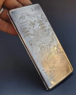Antigua caja de cigarros 950 Sterling JAPÓN diseño de caja de cigarrillos 171 gr firmada Foto 1 de 4