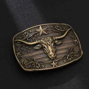 American Flag Bull Western Cowboy, Cowgirl Belt Buckle Antique Bronze Tone - Picture 1 of 3