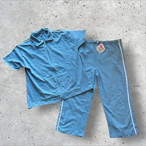 Jay Day Womens Activewear Set 2X Blue Zip Up Jacket Elastic Waist Cropped Pants - Picture 1 of 13