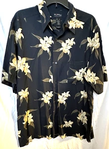 AXCESS A CLAIBORNE CO MENS BLACK W FLORAL CREAM GOLD BOHO PATTERN SHIRT SZE XL - Picture 1 of 7