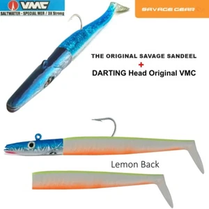 2+1 Sandalo SAVAGE GEAR / Sandeel schiena limone taglia: 20 cm (15 cm) + VMC 700TI 7/0 75 g - Foto 1 di 2