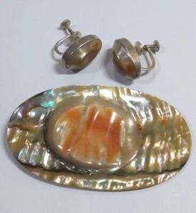 2,5" orangefarbene Jugendstil viktorianische Blister Perle Abalone Anstecknadel Brosche Lot - Bild 1 von 15