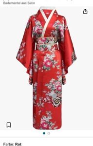 Karneval Kostüm Bin Amixyl Japanische Kimono Damen,Rot,Satin,Motiv Orientalisch,