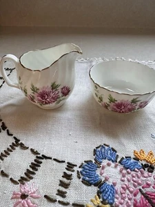Vintage Adderley England bone china creamer and sugar dish. floral w/ gold trim - Picture 1 of 4