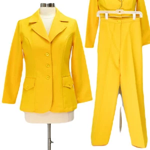 70s Vintage Stop Sign Yellow High Waist Flare Leg Pant Suit Womens 4 JC Penney - Picture 1 of 8