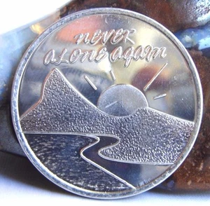 Alcoholics Anonymous AA Never Alone Again Aluminum Medallion Coin Chip Token - Picture 1 of 7
