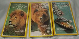 NATIONAL GEOGRAPHIC VHS Videos Lot of 3 Grizzlies, Africa's Animals, & Crocodile