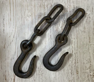 Ganchos de remolque industriales vintage de acero forjado (2) con cadena - decoración rústica de granja - Imagen 1 de 7